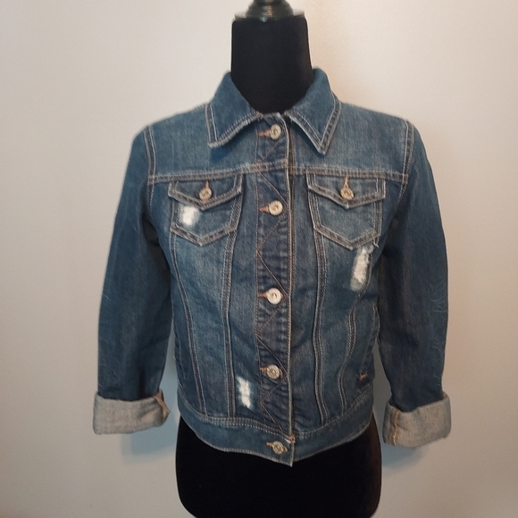 Mudd Jean Jacket Distressed Cropped Size Medium Juniors - Picture 4 of 9